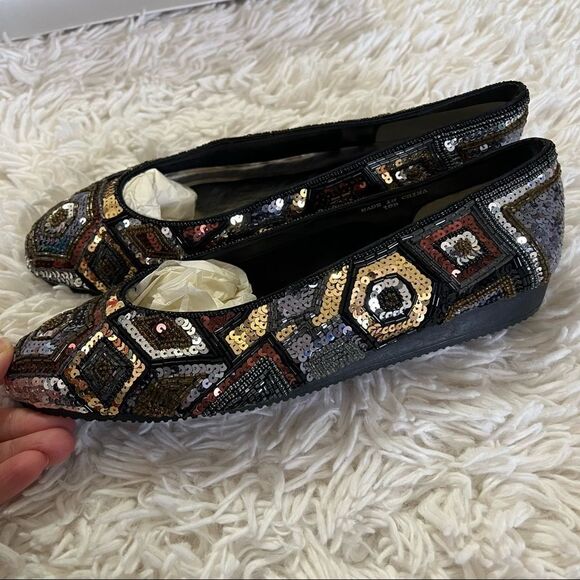 Vintage 90s sequined flats shoes by Shell Kepler - Picture 4 of 12